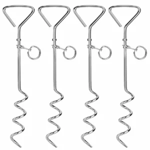 Four stainless steel spiral anchors with triangular heads