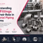 Industrial guide on pipe fittings with various types like elbows, tees, reducers, caps, flanges, and couplings