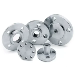Various stainless steel flanges, including threaded and weld neck types