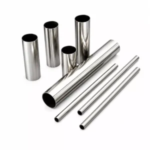 Set of carbon steel tubes on white background, including various sizes