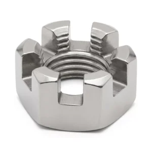 Stainless steel castle nut for industrial use, hexagonal shape