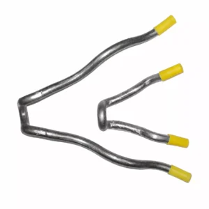 Metal spring clip with yellow tips, possibly for holding washers