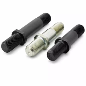 Three double-ended threaded studs, two black, one silver, for blind nut applications.
