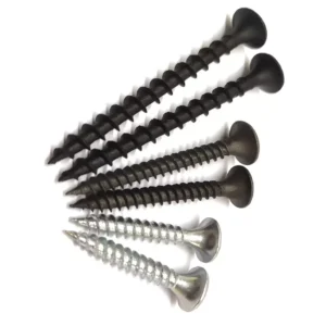 Collection of fine thread drywall screws, black and silver
