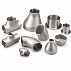 Set of titanium forged fittings displayed on white background