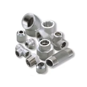 Collection of Inconel forged fittings isolated on a white background