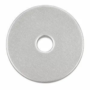 A flat, round metal plain washer with a central hole
