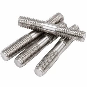Four stainless steel blind nuts on white background for fastening
