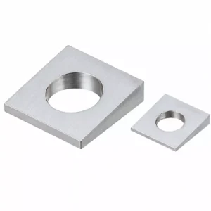 Two stainless steel plain washers on a white background