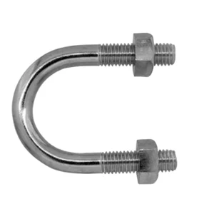 Stainless steel U-bolt with nuts on a white background